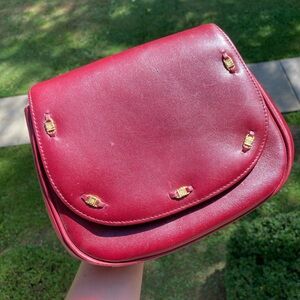 Vintage Etienne Aigner Cherry Red Oxblood Leather Saddle Bag Crossbody Purse